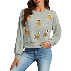 Women's Christmas Sequin Pullover Long Sleeve Festive Ugly Sweatshirt